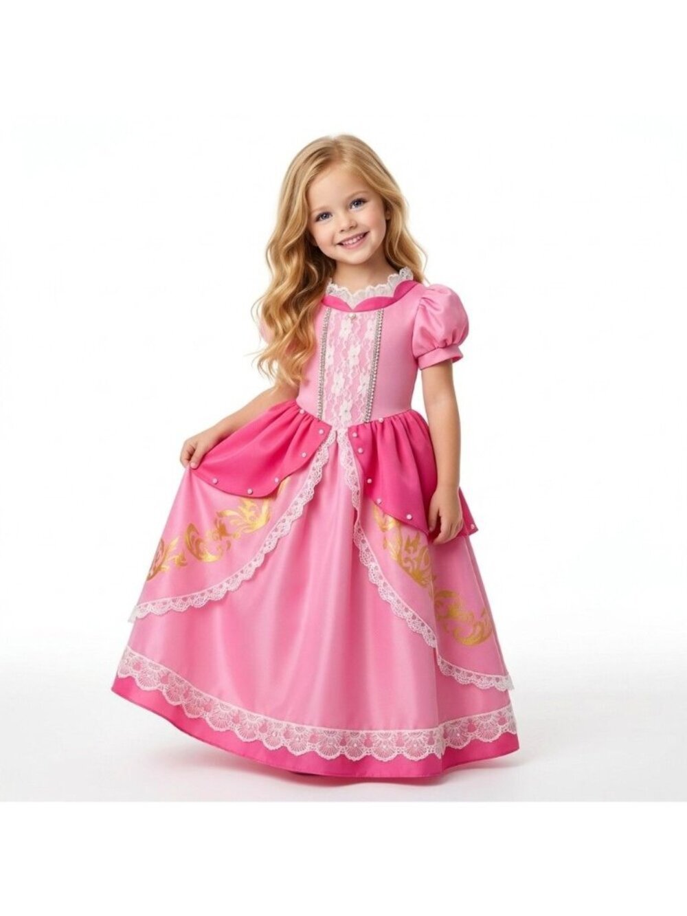 Girls Peach Inspired Princess Dress Costume (Size 6)